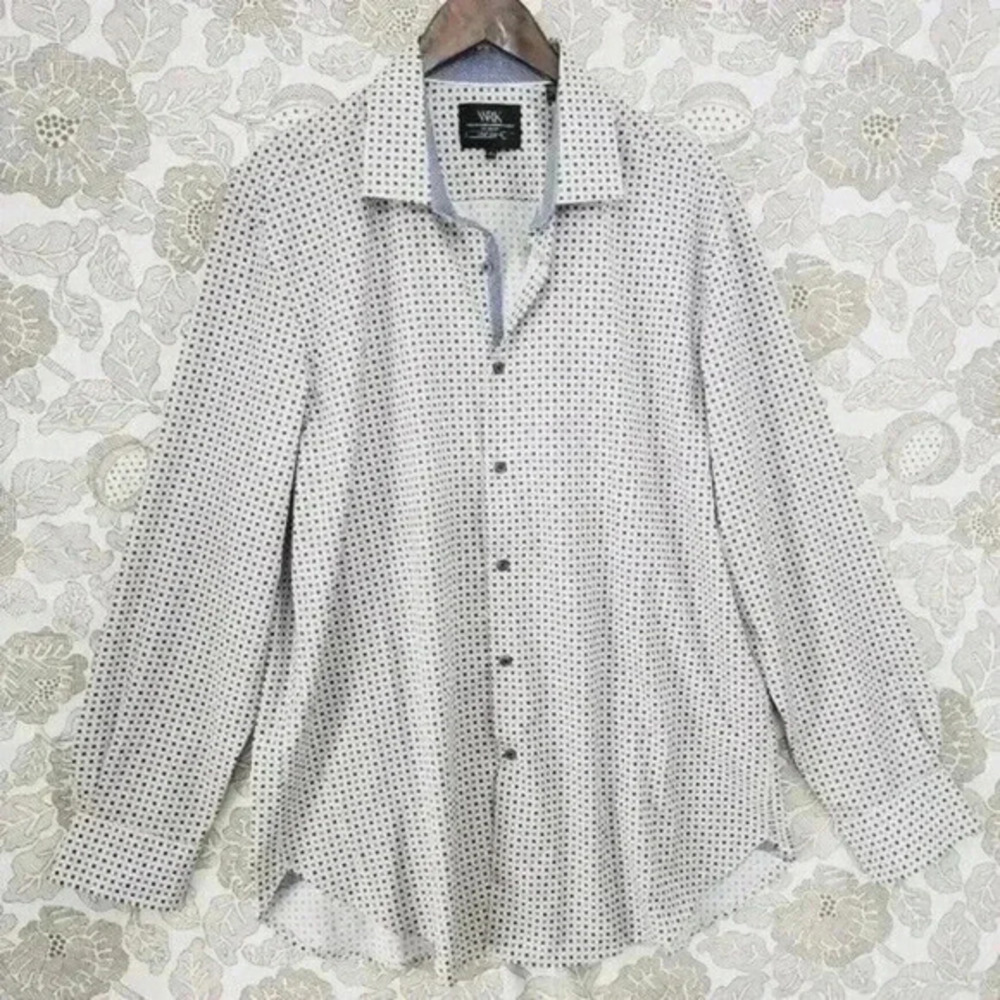 WRK 4 Ways Stretch‎ Pattern Button down Long sleeve Dress shirt Men's 17.5/ L